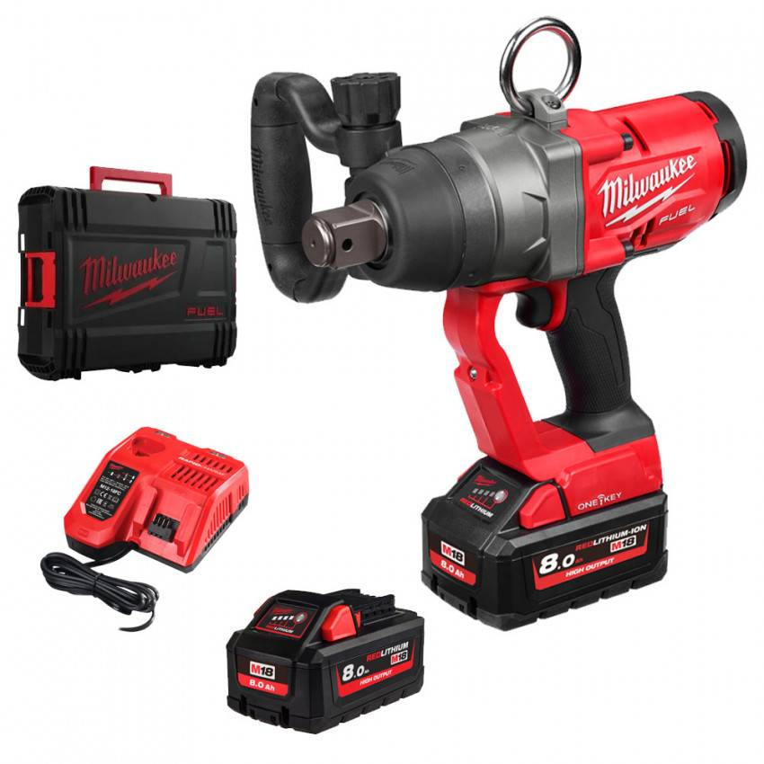 Гайковерт акумуляторний 1" MILWAUKEE, M18 ONEFHIWF1-802X, 2400Нм (зарядний пристрій, 2 акум.Х 8Ач, HDкейс)-4933459733