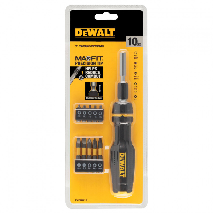 Викрутка - набір FULL FIT Telescoping, зі змінними бітами, 10 біт DeWALT DWHT68001-0-DWHT68001-0