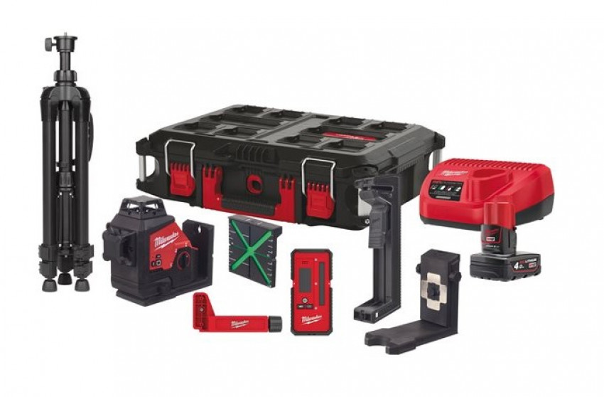 Нівелір лазерний 3D акумуляторний MILWAUKEE, M12 3PLKIT-401P (+зар. прист.,1акум.Х4Аг, кейс PACKOUT)-4933478960