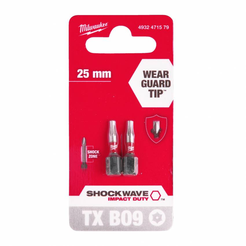 BIT SHOCKWAVE MILWAUKEE, TX BO9, 25 мм, (2 шт.)-4932471579