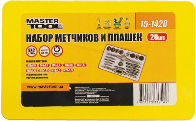 MasterTool Набір мітчиків та плашок 20 ел. М3*0,5/М4*0,7/М5*0,8/М6*1,0/М7*1,0/М8*1,25/М9*1,25/М10*1,5/М12* 1,75, ст.: 15-1420