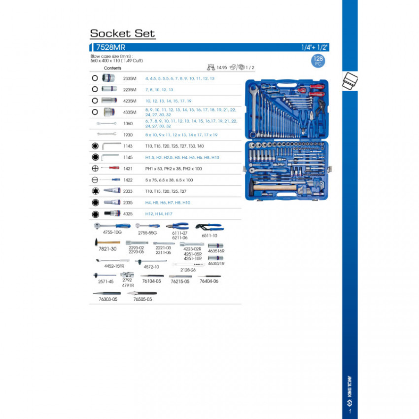 Набір інструментів 128 одиниць 1/4"+1/2"-7528MR