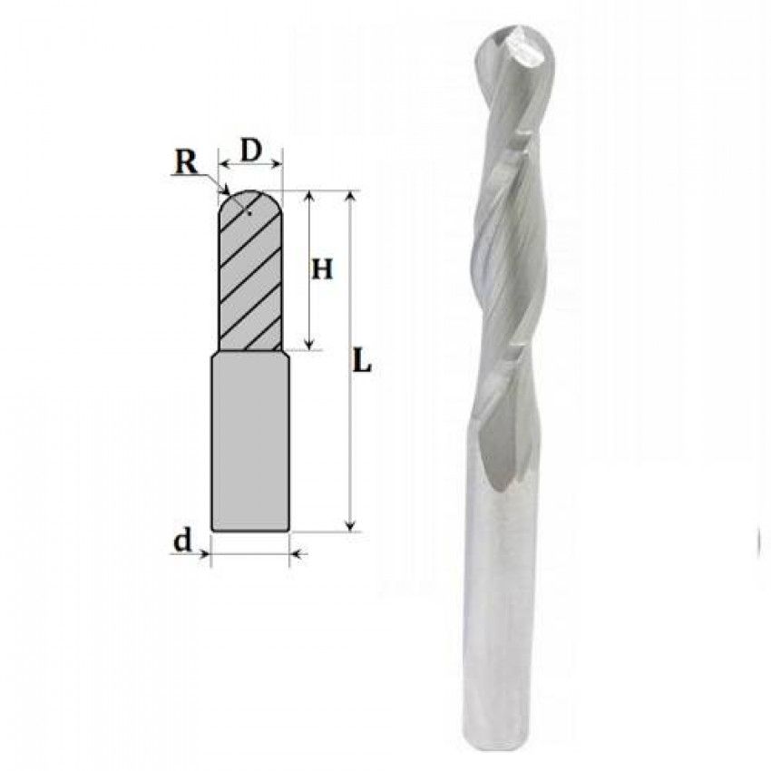 Фреза Сферична спіральна z2, D2, H8, d3, L40 03-605-020-03-605-020