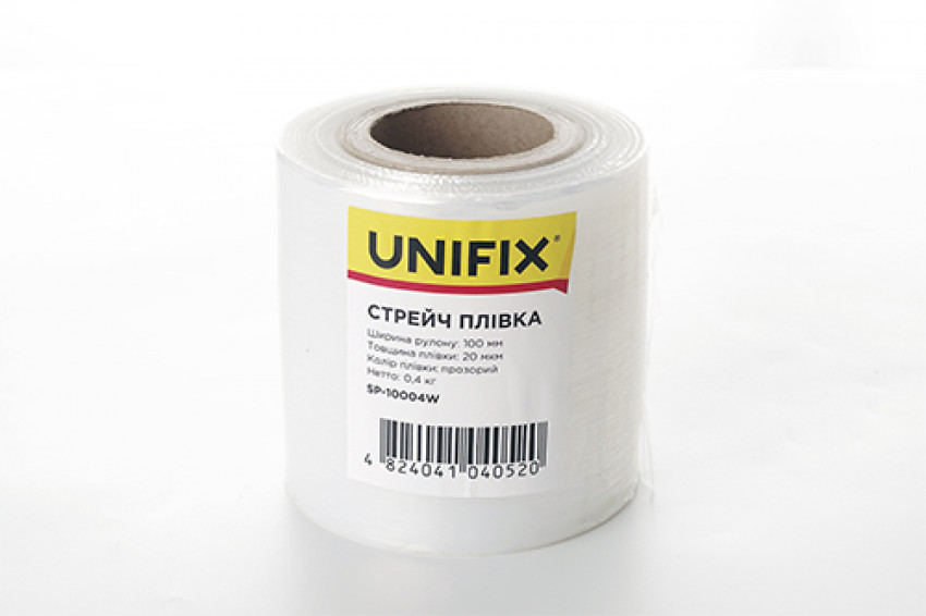 Стретч плівка 100мм, 0,4кг (20мкм) прозора, втулка 100г UNIFIX-SP-10004W