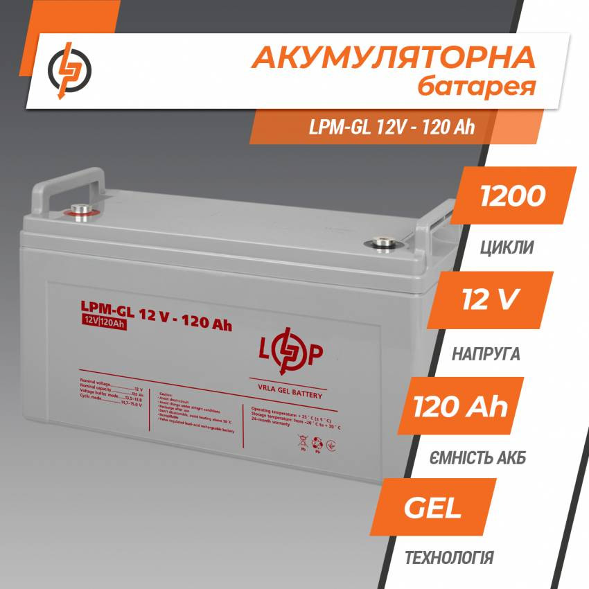 Акумулятор гелевий LPM-GL 12V - 120 Ah LogicPower-LP3870