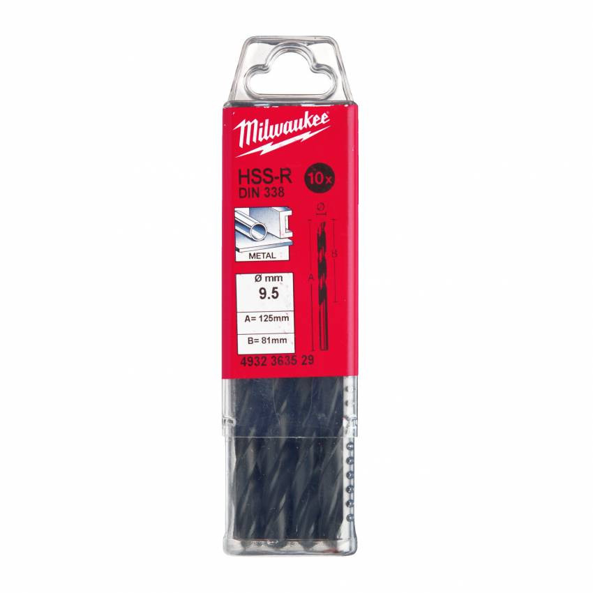 Свердло по металу HSS-R MILWAUKEE DIN338, Ø9,5мм, (10шт)-4932363529