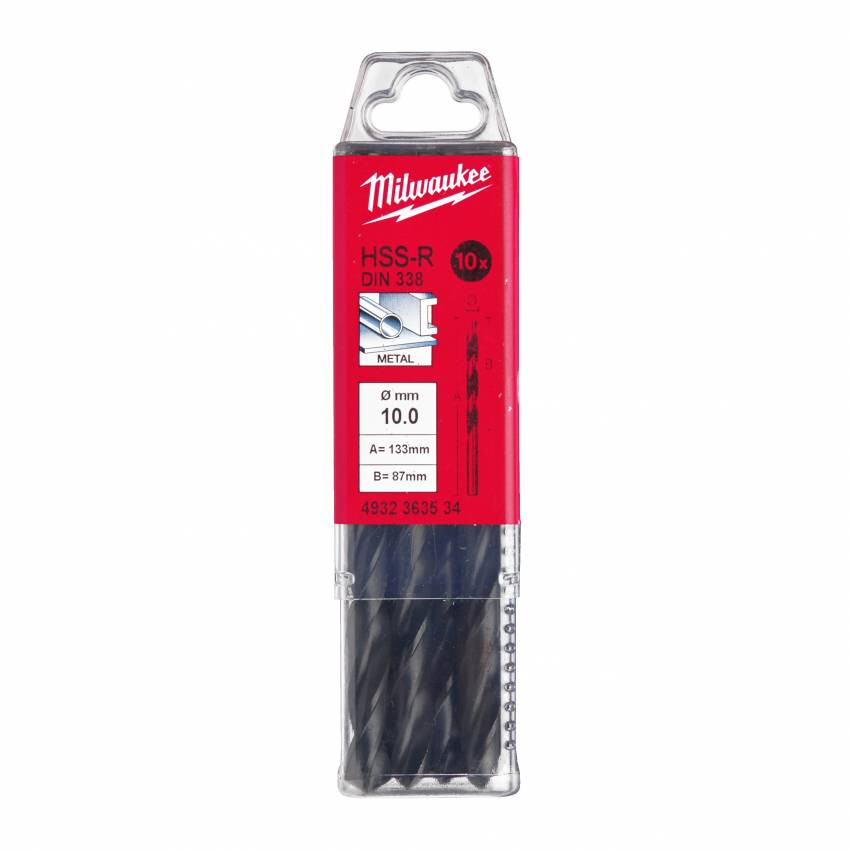 Свердло по металу HSS-R MILWAUKEE DIN338, Ø10,0мм, (10шт)-4932363534