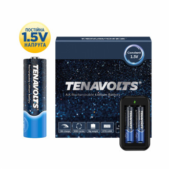 Комплект акумулятор літієвий TENAVOLTS AA 1850mAh 1.5V 2шт./уп з зарядним пристроєм-[articul]