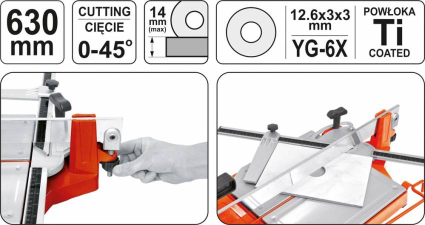 Плиткоріз ручний YATO з ковзаючим повзунком і 1-ю направляючою 63 cм-YT-3703