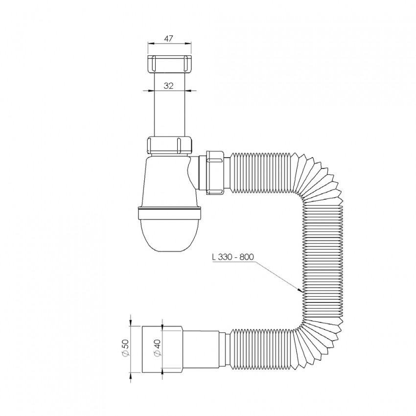 Сифон для раковини без випуску з гнучким відведенням 1¼"×Ø32/50мм TAU (9841756)-9841756