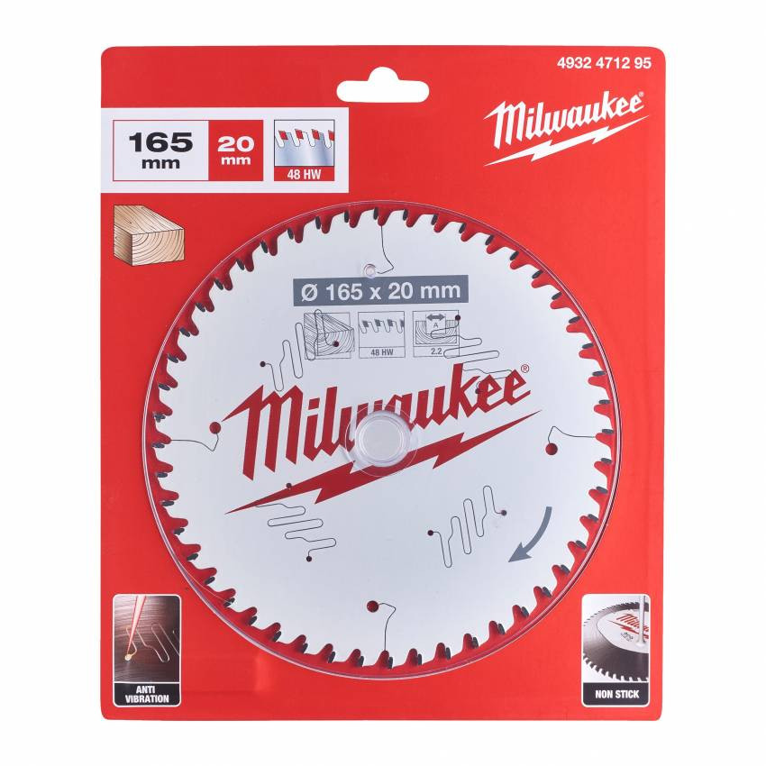 Диск пиляльний PFTE MILWAUKEE, Ø165х20х2,2мм, 48 зуб. 1-4932471295