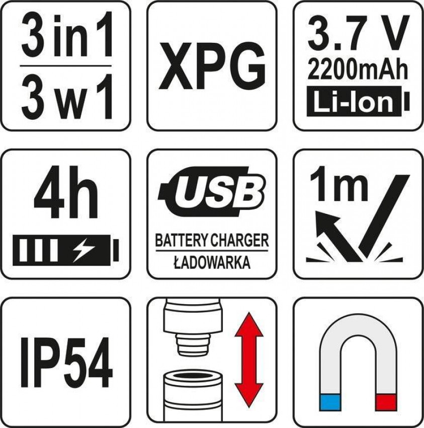 Ліхтар з обладунками 3 в 1 YATO для ремонтних робіт з зарядним пристроєм, в футлярі-YT-08521