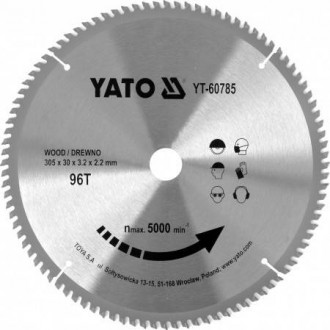 Диск пильний переможний по дереву YATO: 305x30x3.2x2.2 мм, 96 зубців, RPM до 5000 1/хв-[articul]