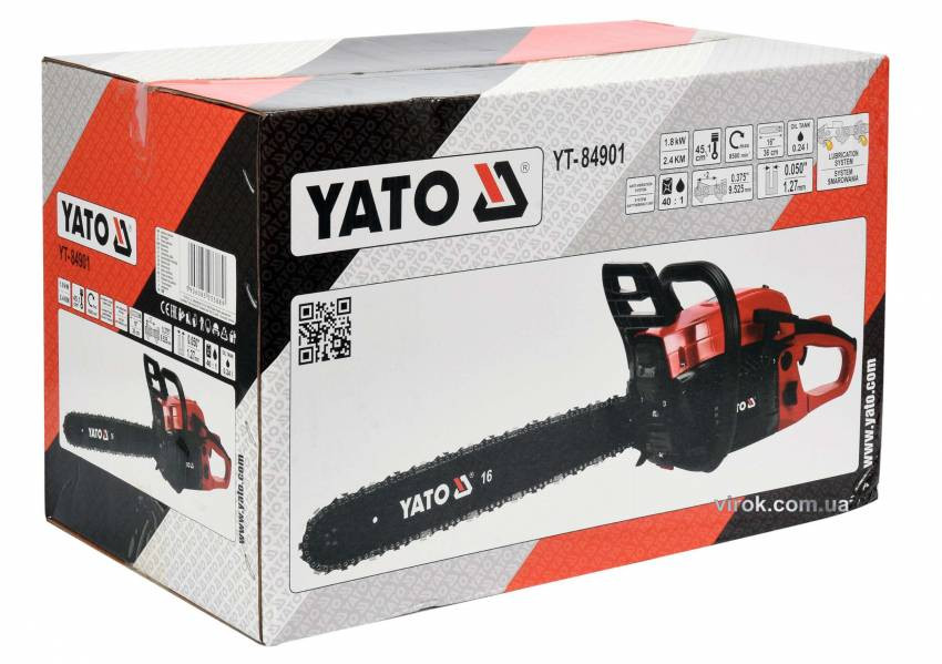 Бензопила ланцюгова YATO 45.1 см³ 1.8 кВт шина- 16" (36 см)-YT-84901