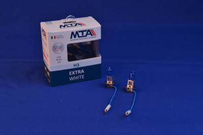 Лампа автомобільна H3 12V 55W PK22S EXTRA WHITE (2шт) (ближня/дальня, протитуманна) MTA-[articul]