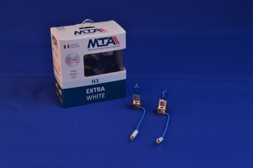 Лампа автомобільна H3 12V 55W PK22S EXTRA WHITE (2шт) (ближня/дальня, протитуманна) MTA-80315 EWB2