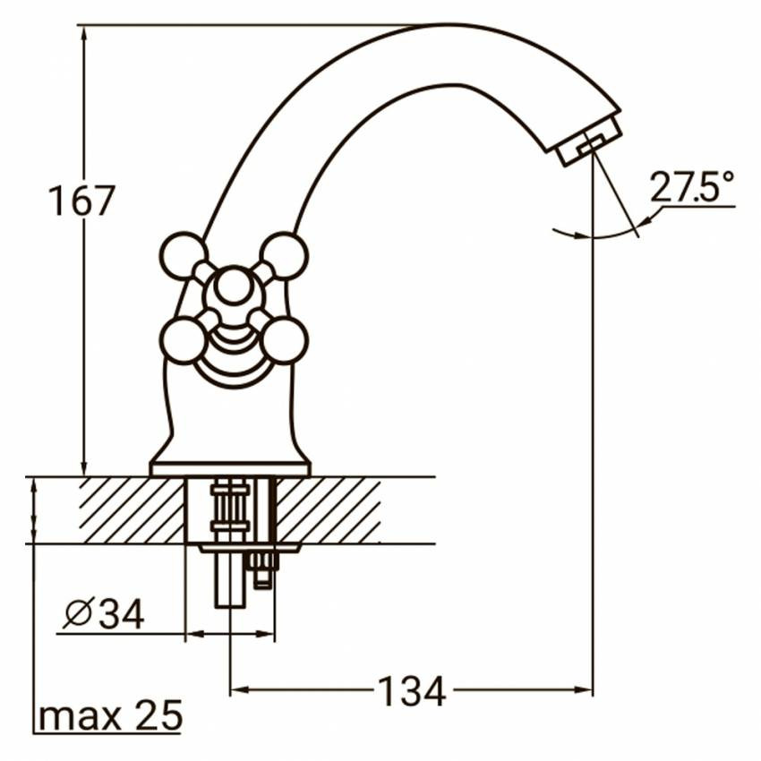 Змішувач PL 1/2" для раковини литий на шпильці AQUATICA PL-2A155C (9777000)-9777000