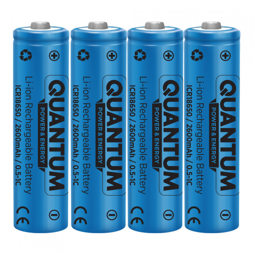 Набір акумуляторів літій-іонних Quantum Li-ion ICR18650, 2600mAh, 0.5-1С з клемним виступом, 4шт/уп plastic case-ICR18650TH/2600-PB4