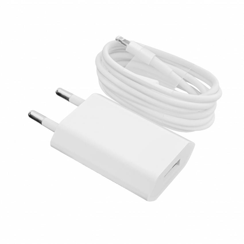 Зарядний пристрій + кабель Lightning LP АС-005 USB 5V 1A ОЕМ White-