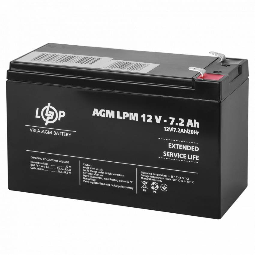 Акумулятор AGM LPM 12V - 7.2 Ah-