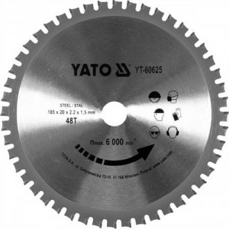 Диск пильний по металу YATO:D=185 x 2.2x20 мм, 48 зубців, RPM до 6000 об/хв-[articul]