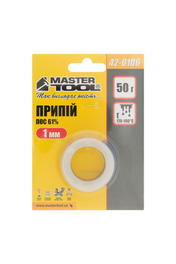 Припій MASTERTOOL ПОС 61% 1 мм котушка 50 г 42-0106-42-0106