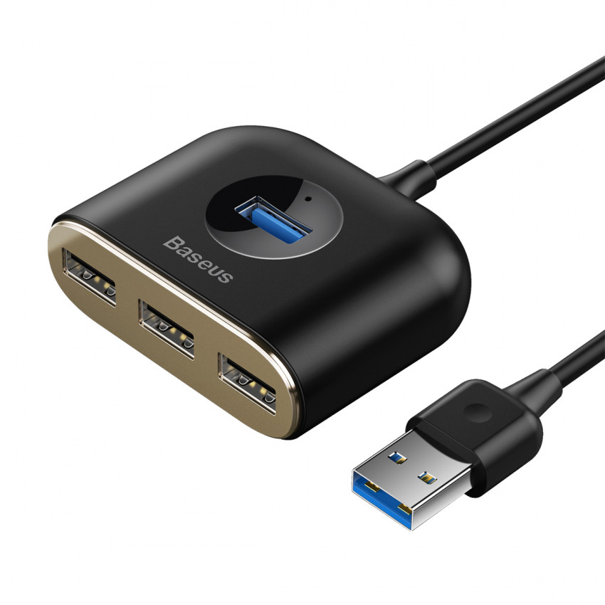 USB Hub Baseus Square Round 4 in 1 USB3.0 to USB3.0*1 + USB2.0*3 Чорний (CAHUB-AY01)-LP16586