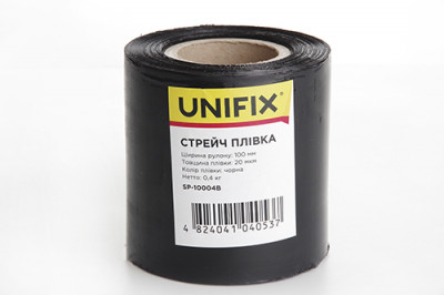 Стретч плівка 100мм, 0,4кг (20мкм) чорна, втулка 100г UNIFIX-[articul]