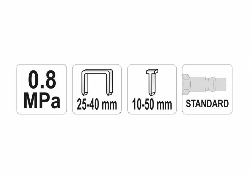 Степлер пневматичний YATO: P=8 Bar, для скоб h=25-40 мм, w=5,7 мм та цвяхів h=10-50 мм-YT-09203