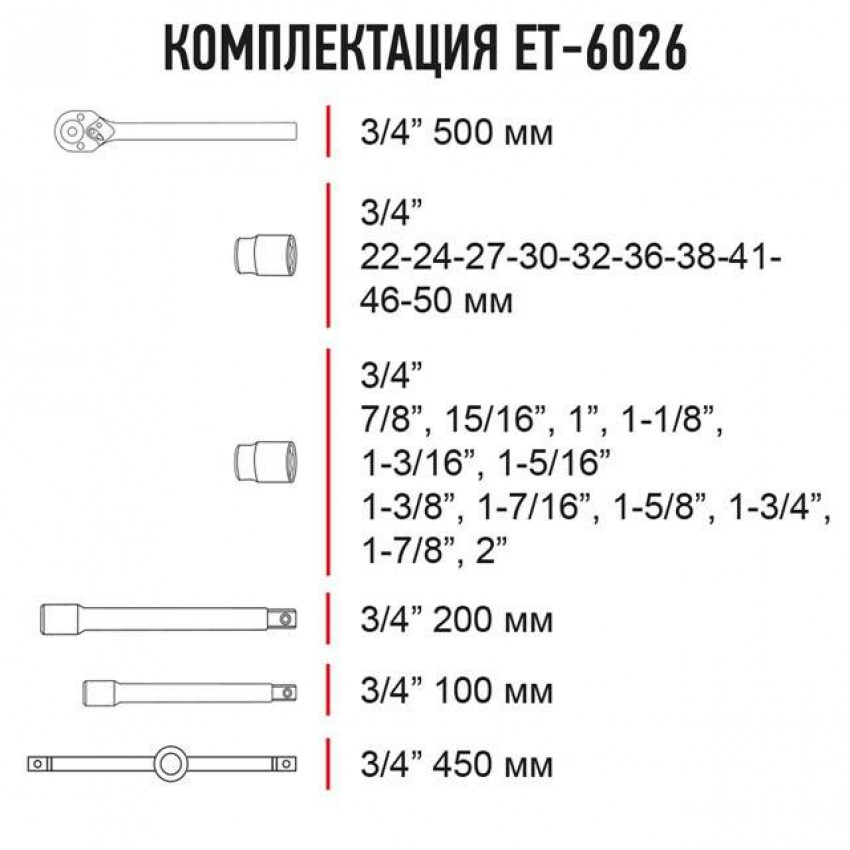 Набір інструментів професійний 3/4", 26 од. INTERTOOL ET-6026-ET-6026