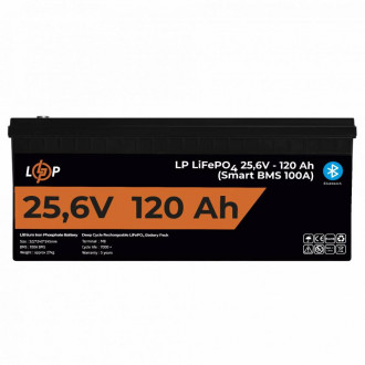 Акумулятор LP LiFePO4 25,6V - 120 Ah (3072Wh) (Smart BMS 100А) з BT пластик для ДБЖ