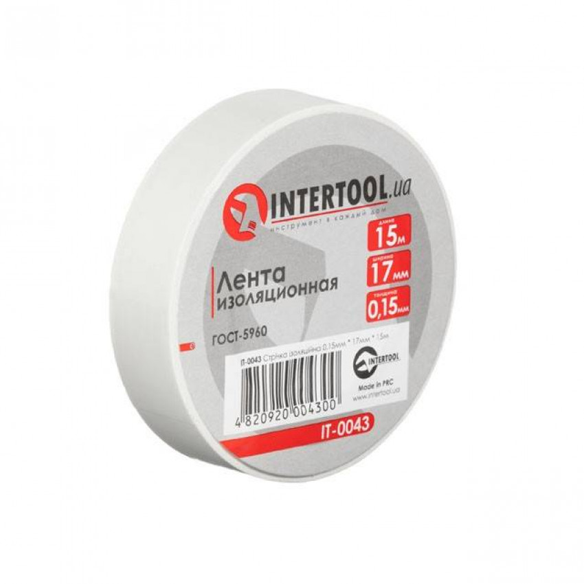 Стрічка ізоляційна, 17 мм * 15 м * 0.15 мм, біла INTERTOOL IT-0043-IT-0043