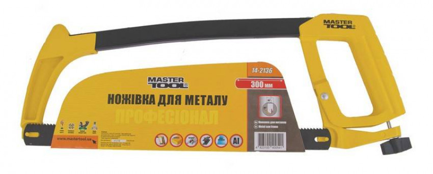 Ножівка по металу MASTERTOOL 300 мм алюмінієва рукоять кут нахилу полотна 45-90° flex полотно дерево/метал 14-2136-14-2136