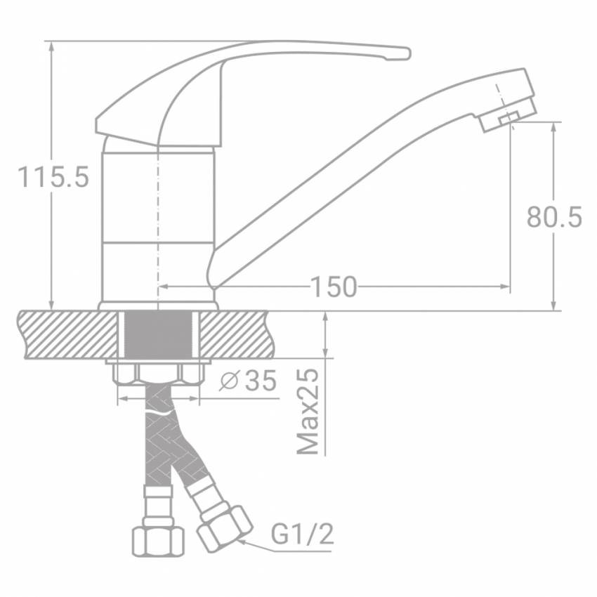 Змішувач SD Ø40 для гусениці прямий 150мм на гайці TAU (SD-1B143C)-SD-1B143C