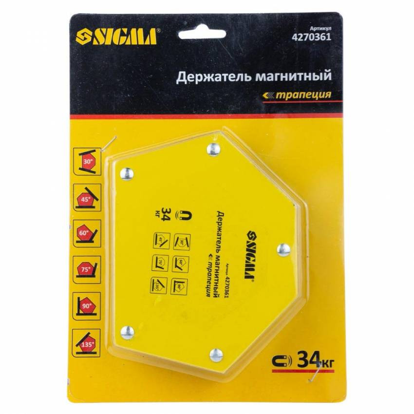 Магніт для сварки трапеція 34кг 105×65×65×45мм (30,45,60,75,90,135°) Sigma (4270361)-4270361