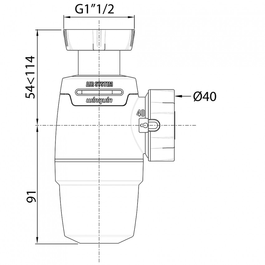 Сифон для кухонної мийки Neo Air 1½"×Ø40мм WIRQUIN (9542331)-9542331