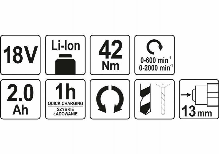 Шуруповерт-дриль безщітковий акумуляторний YATO Li-Ion 18 В 2 Агод 42 Нм-YT-82794