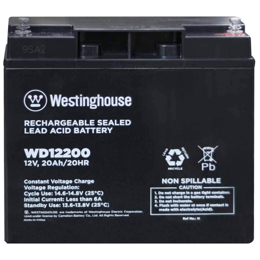 Свинцево-кислотна акумуляторна батарея Deep Cycle Westinghouse, 12V, 20Ah, terminal T12, 1шт 181*77*167-WD12200N-T12