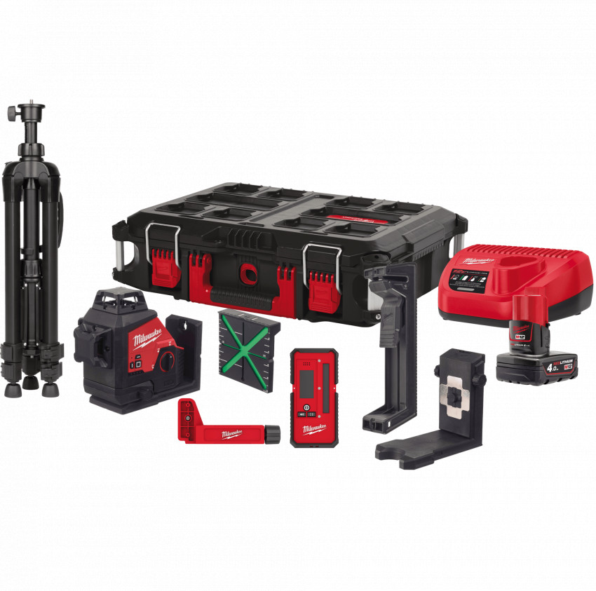 Нівелір лазерний 3D акумуляторний MILWAUKEE, M12 3PLKIT-401P (+зар. прист.,1акум.Х4Аг, кейс PACKOUT)-4933478960