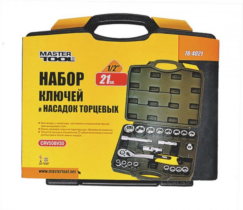 Набір насадок торцевих MASTERTOOL PROFI CrV 1/2" 10-32 мм тріскачка 72Т 21 шт кейс 78-4021-PF-78-4021-PF