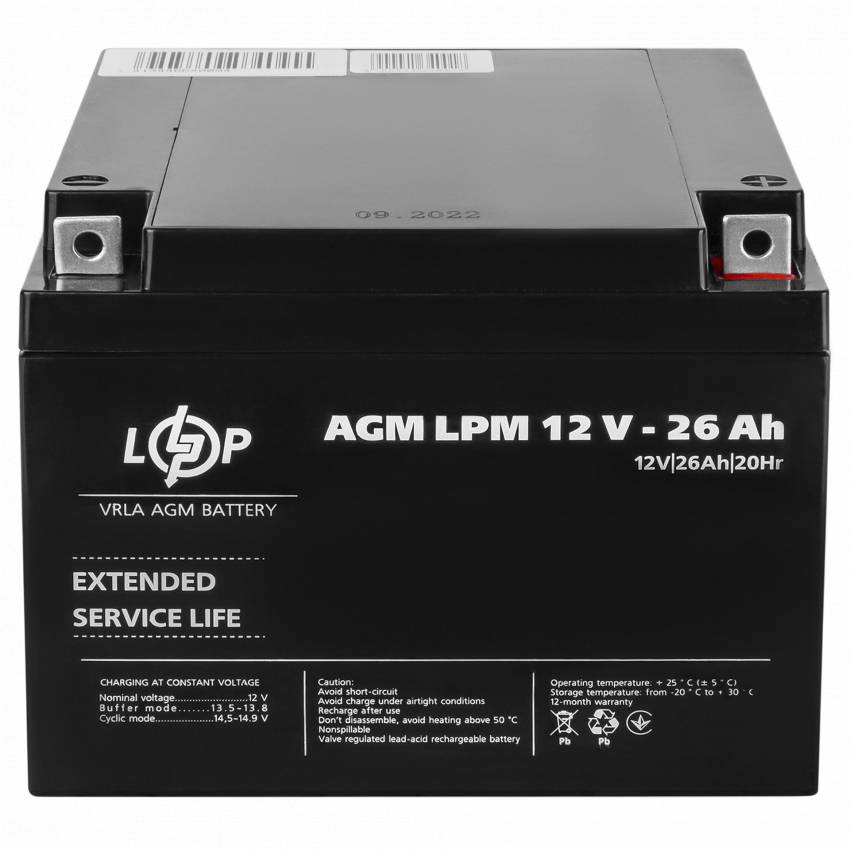 Акумулятор AGM LPM 12V - 26 Ah-