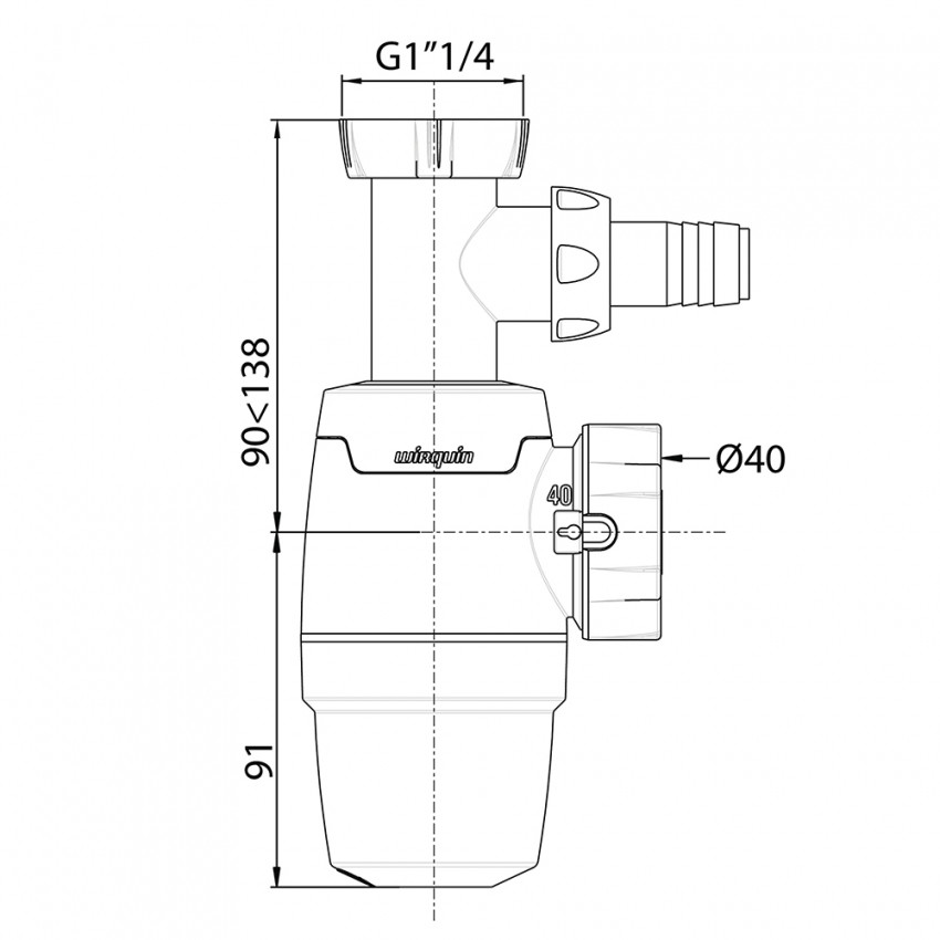 Сифон для раковини Neo Air 1¼"×Ø40мм з підведенням WIRQUIN (9541357)-9541357
