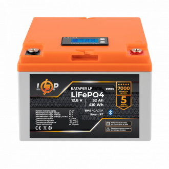 Акумулятор LP LiFePO4 12,8V - 32 Ah (410Wh) (BMS 40А/32A) пластик LCD Smart BT-[articul]