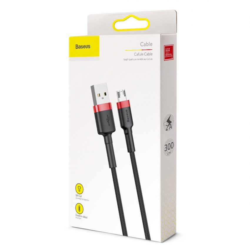 Кабель Baseus Cafule microUSB 2A 3M Чорний/Червоний (CAMKLF-H91)-