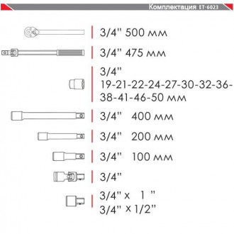 Набір інструментів професійний 3/4&quot;, 20 од. (гол. 19-50 мм) пластиковий кейс INTERTOOL ET-6023