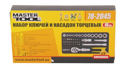 Набір насадок торцевих MASTERTOOL PROFI CrV 1/4&quot; 4-13 мм тріскачка що подовжується 72Т 45 шт металевий кейс 78-2045