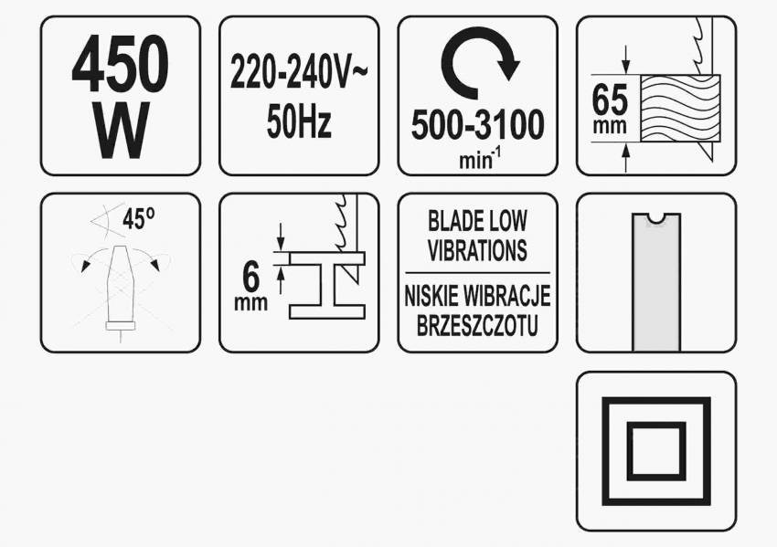 Лобзик з низькою відбацією мережевий YATO 450 Вт 500-3100 об/хв 6/65 мм-YT-82274