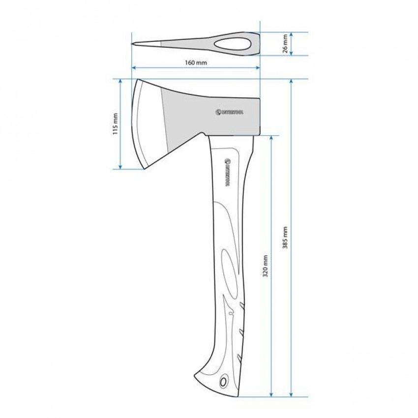 Сокира 800 г, ручка з фібергласу INTERTOOL HT-0262-HT-0262