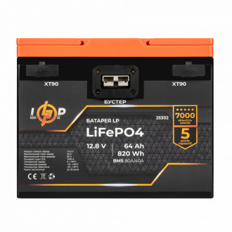 Акумулятор LP LiFePO4 12,8V - 64 Ah (820Wh) (BMS 80A/40А) пластик 2XT90 4USB стартер