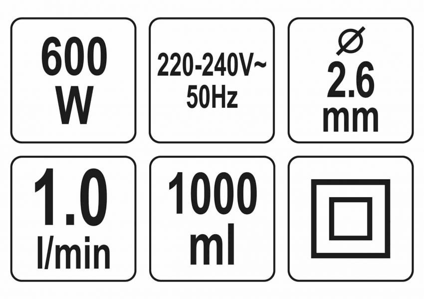 Пульверизатор мережевий YATO 600 Вт 1 л сопло Ø2.6 мм-YT-82553